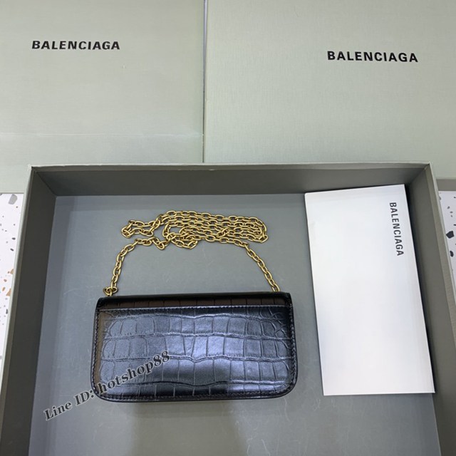 Balenciaga專櫃爆款鏈條女士小挎包 巴黎世家鏈條小號鱷魚黑色Gossip bag斜挎包 92722型號 fyj1124